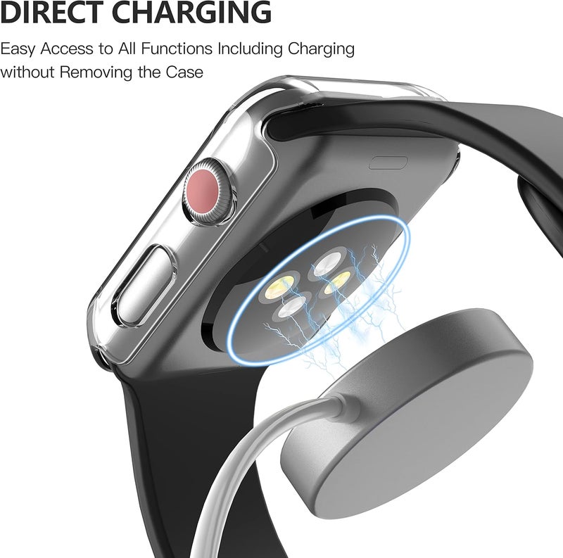 Misxi 2 Pack Hard PC Case with Tempered Glass Screen Protector Compatible with Apple Watch Series 3 Series 2 38mm, Ultra-Thin Scratch Resistant Overall Protective Cover for iWatch S3/S2, Transparent - Image 3